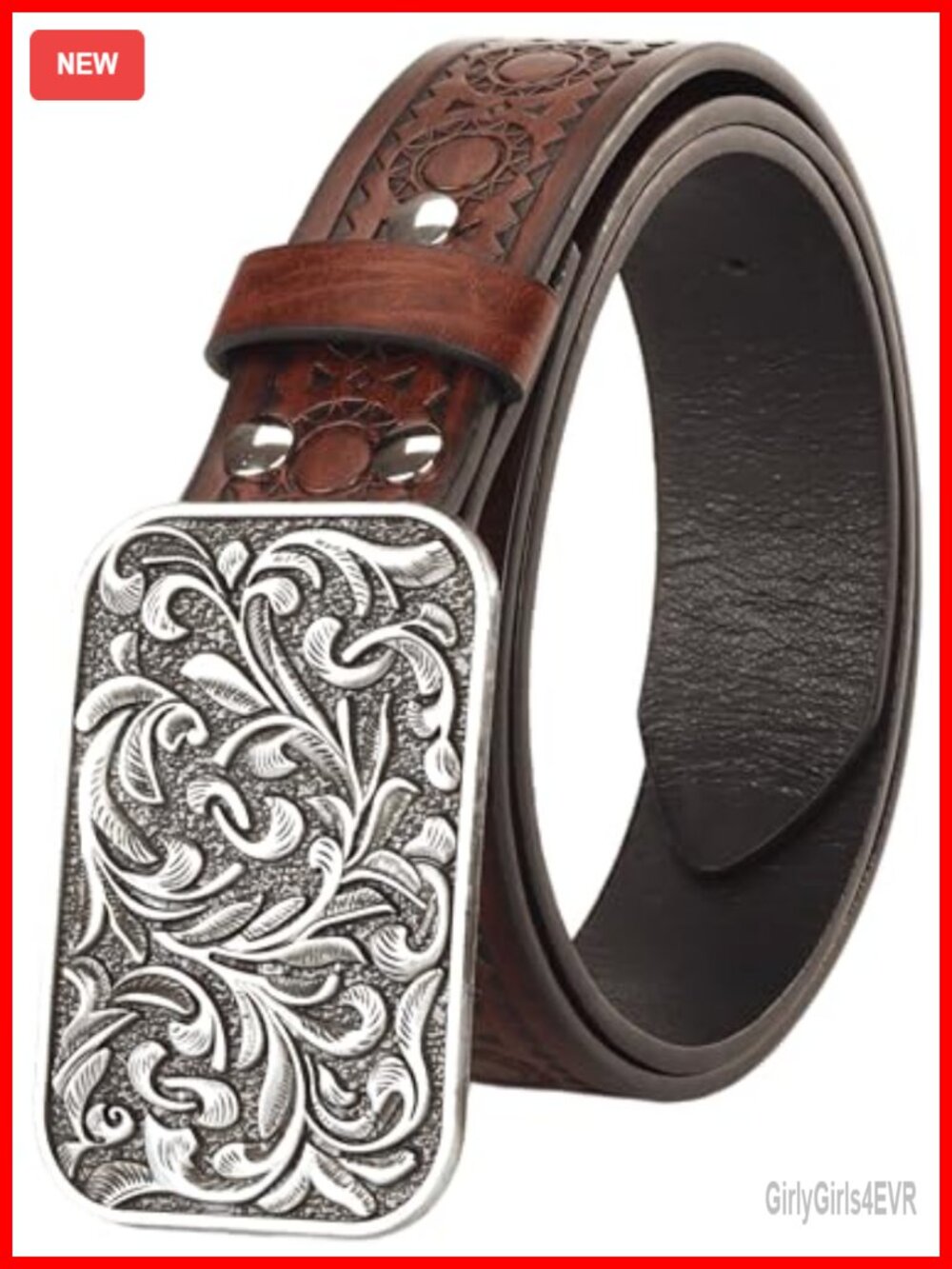 Western Engraved Cowboy Belt Adjustable Faux Leather Unisex